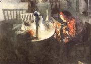 Carl Larsson The Ribbon Weaver painting